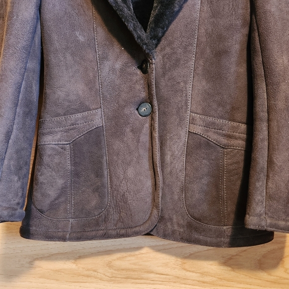 SAWYER OF NAPA VINTAGE BROWN LEATHER WOOL SHEARLING COAT JACKET SIZE 4 SIZE 6 - Picture 5 of 15